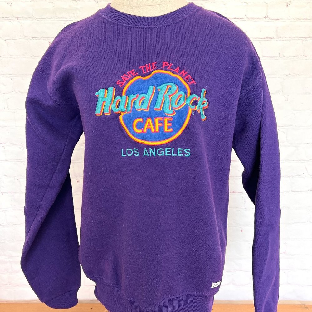 90's Hard Rock Cafe - Los Angeles - Purple Pullover Sweatshirt - Size Small